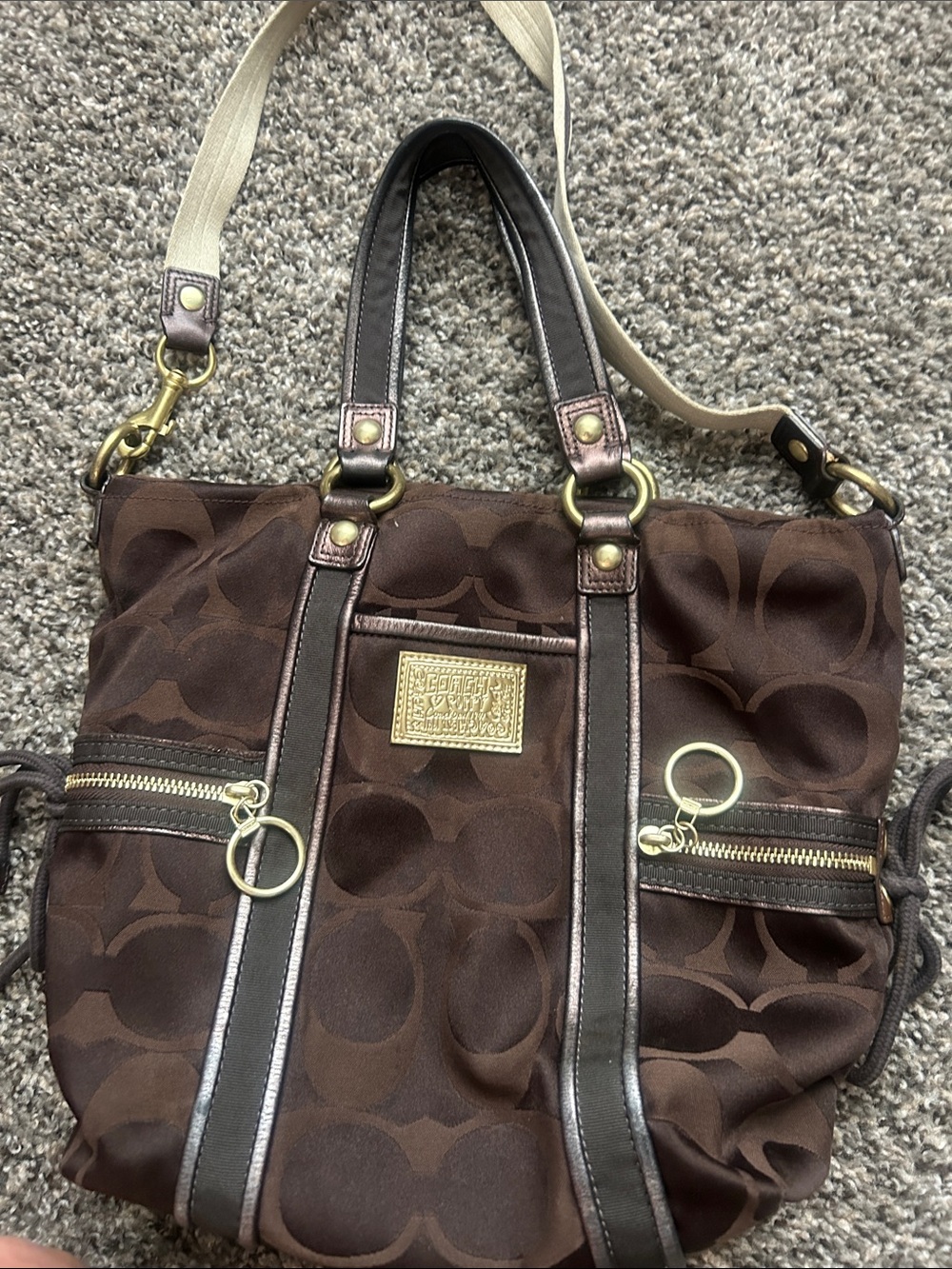 Coach Poppy Brown Signature Tote Bag with Gold Hardware